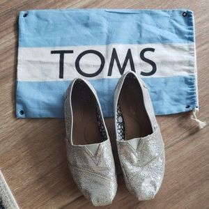 Silver Glitter Toms Size 8